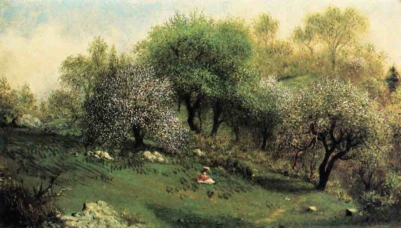 Martin Johnson Heade Girl on a Hillside, Apple Blossoms